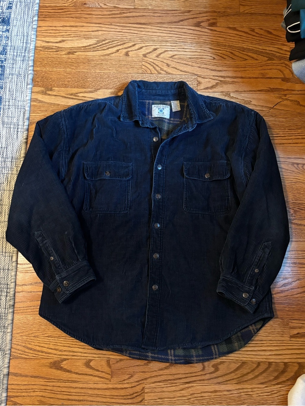 World Island Travel Gear Navy Corduroy Fleece Lined Shirt Jacket XL